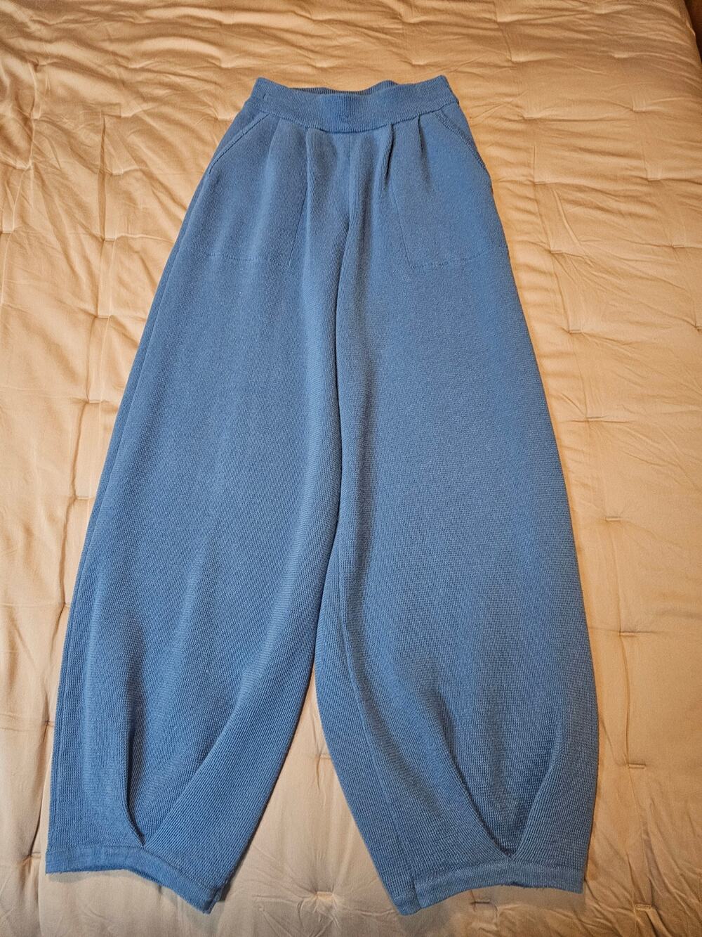 FP Beach Free People Pleated Pants XS Blue Gray Linen Blend Slouchy Jogger
